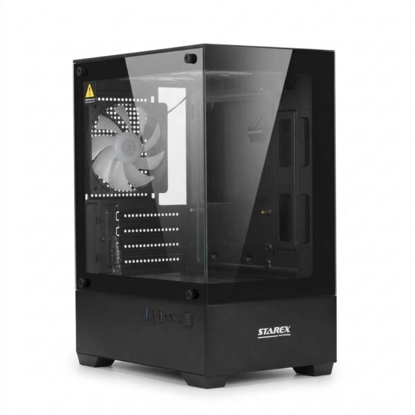 Starex Ventura Micro-ATX Gaming Casing with See-Thru Glass Panel (Black)